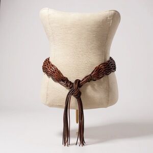 Womens Vintage Boho Western Fringe Brown Leather Belt Small Medium
